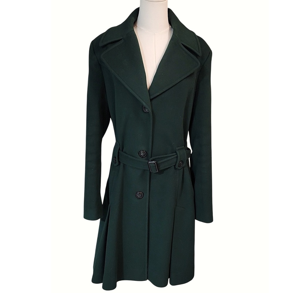 DKNY Wool Blend Belted Trench‎ Coat Women's Size 12 Pesto Green